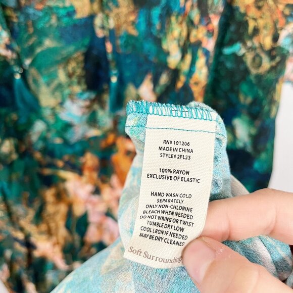 NEW Soft Surroundings Dakota Maxi Dress Long Sleeve Green Floral Boho - LARGE - Picture 7 of 9